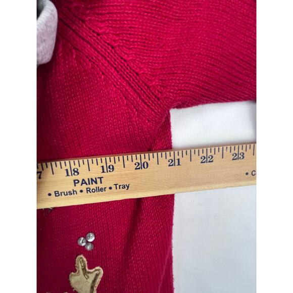 Tiara International Women's Large Red Christmas Reindeer Zip Front Cardigan - Picture 3 of 7